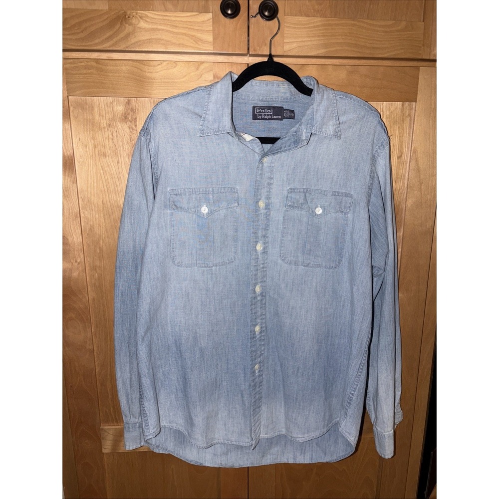 Polo Ralph Lauren Shirt Mens L Vintage 90s Military Chambray 109th Div Stencil - Picture 16 of 16